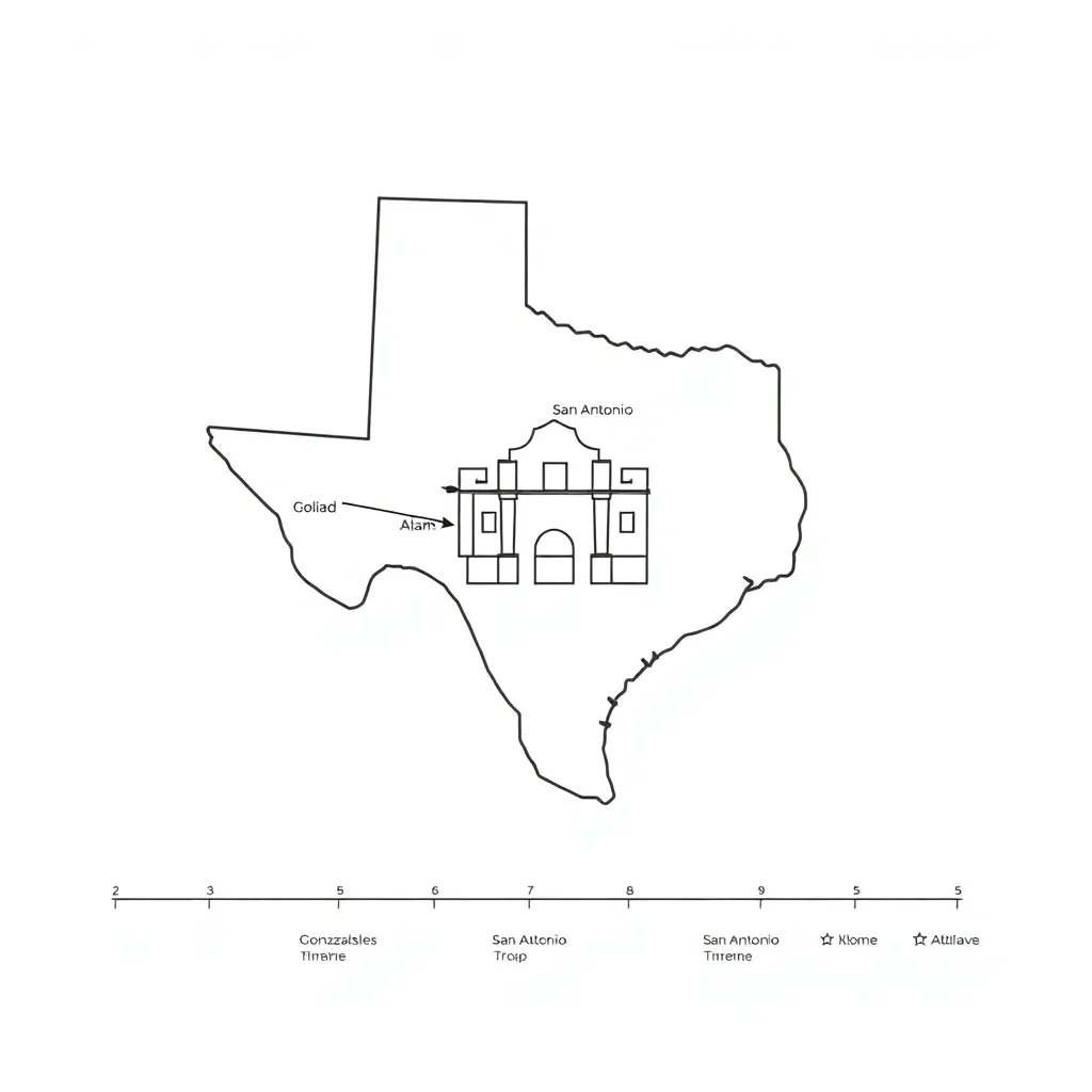 Texas Revolution map and timeline illustration