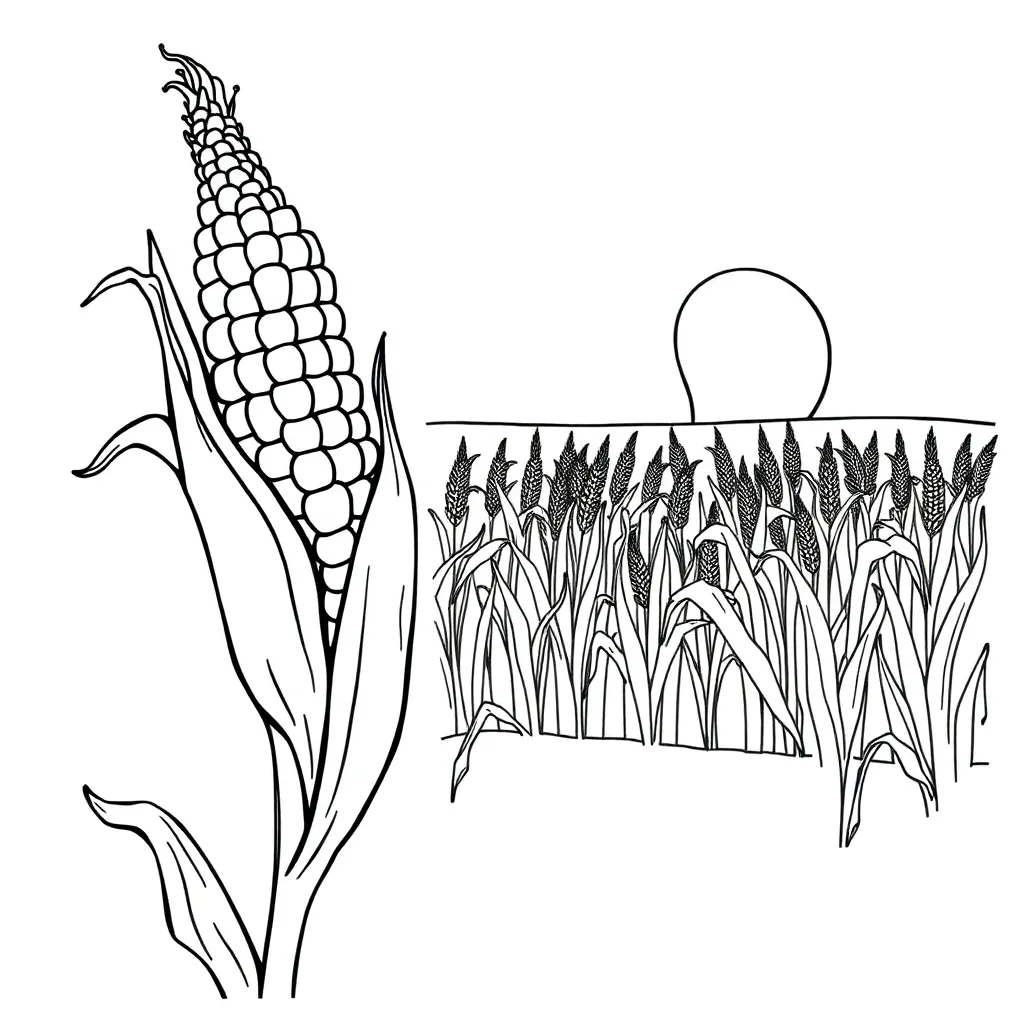 Corn plant diagram with labeled parts