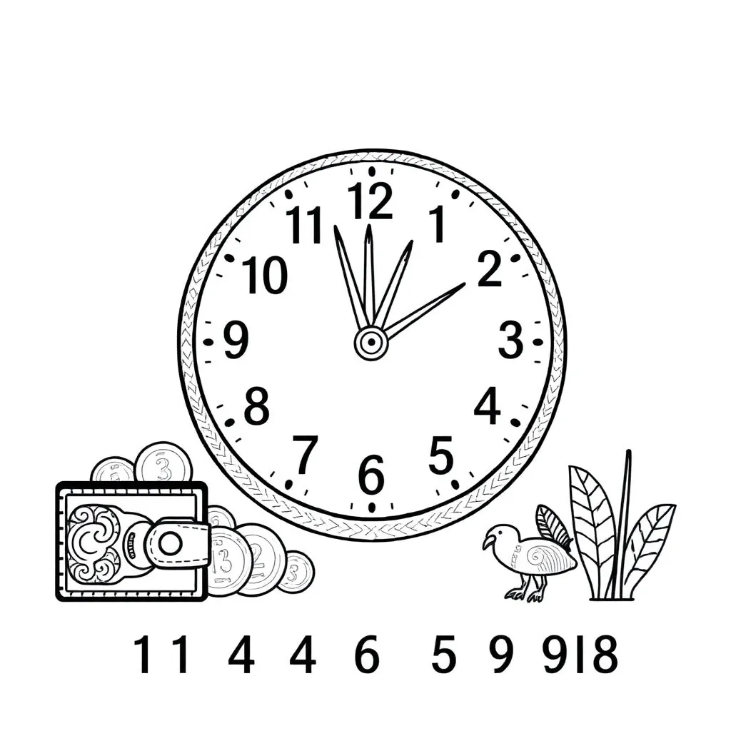Times tables and money worksheet illustration