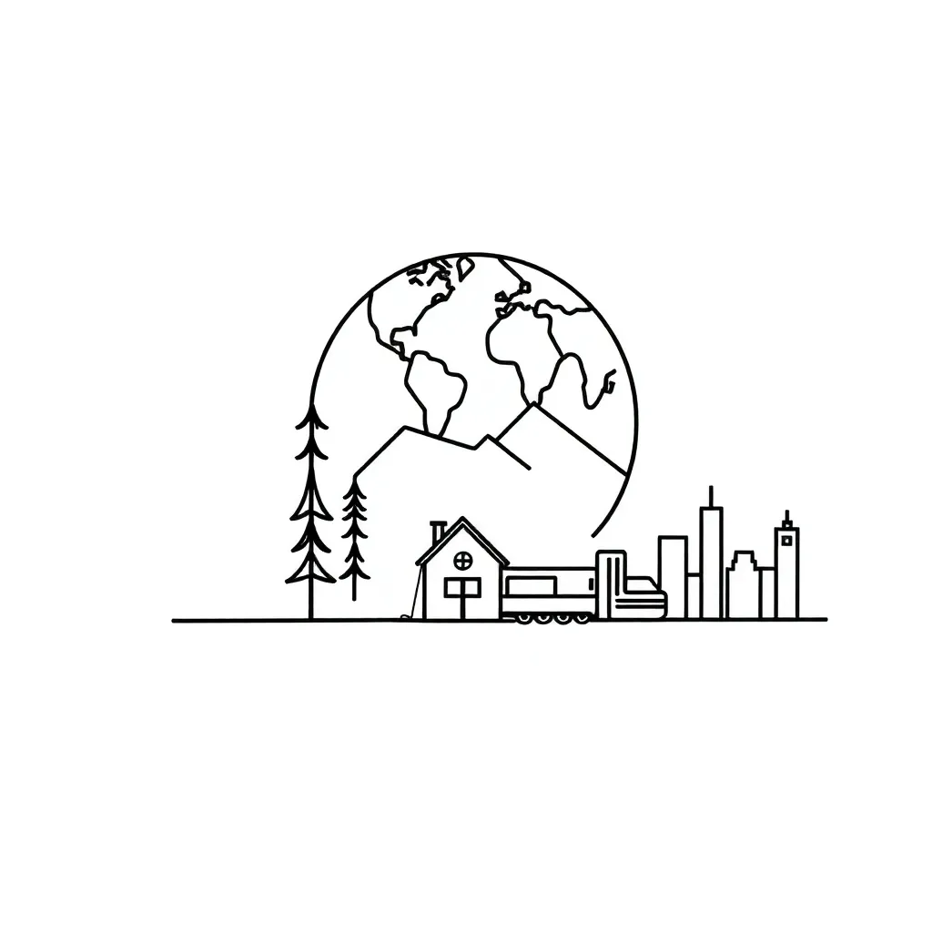 World map with geography themes illustration