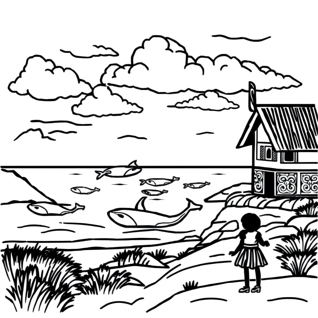 Whale rider and ocean scene