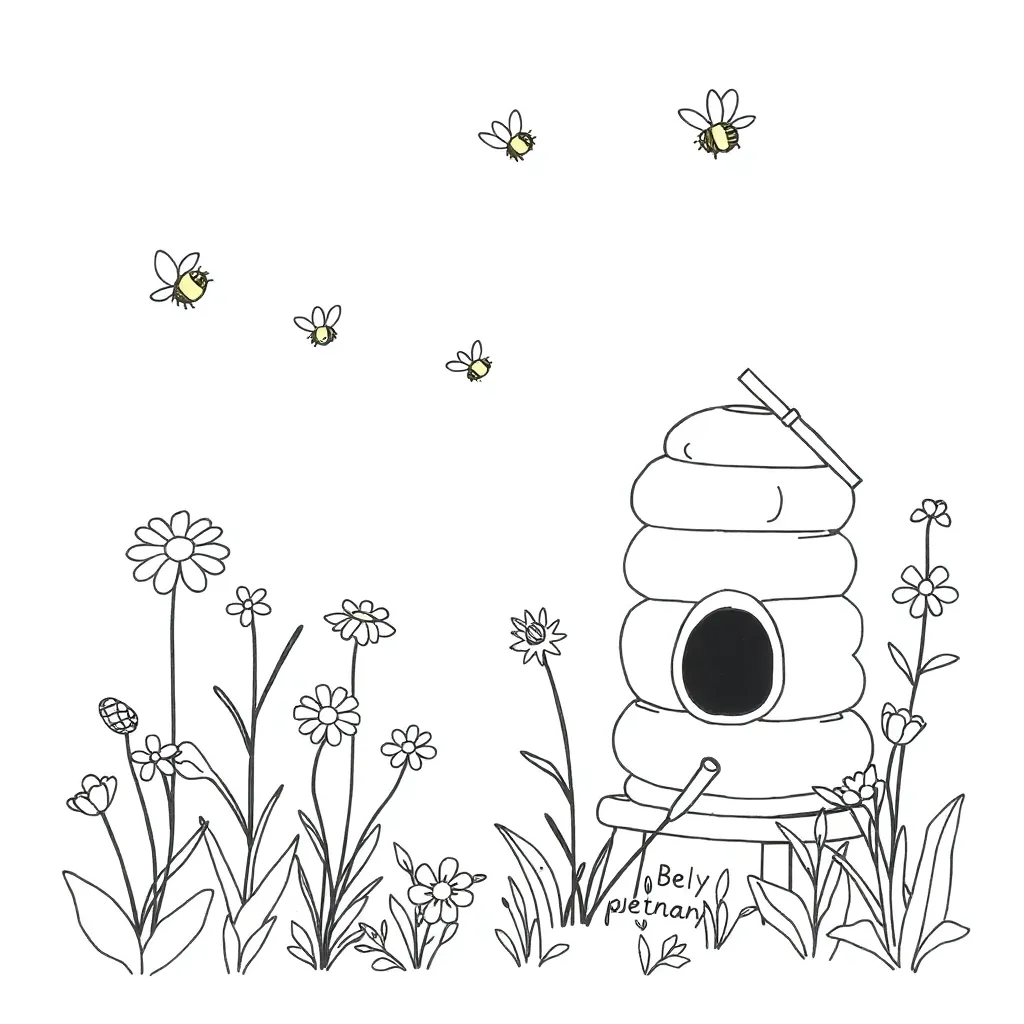 Friendly bee with pencil writing sentences