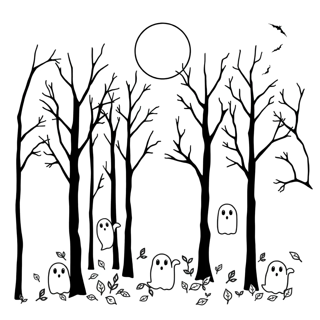 Spooky haunted house with bats and ghosts
