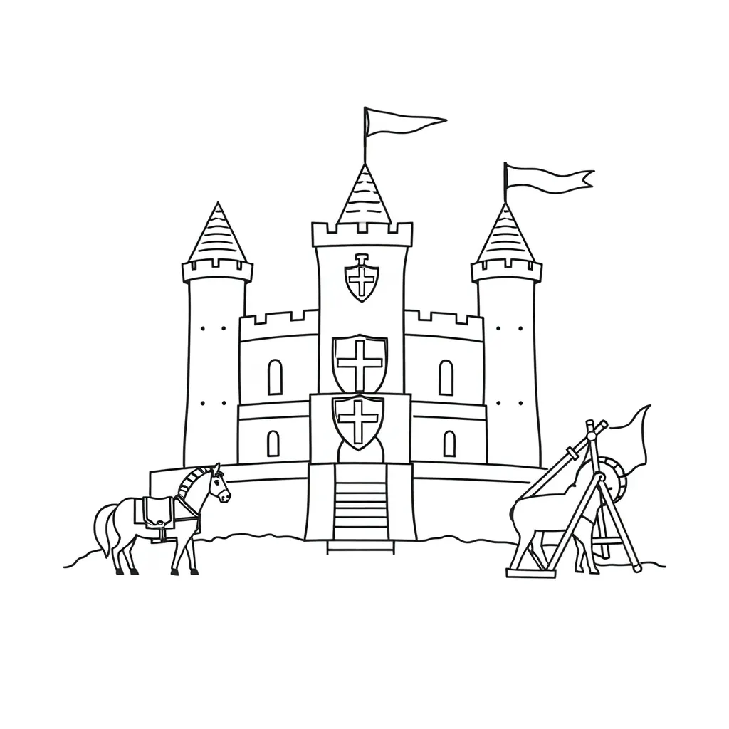Medieval battle scene with knights and soldiers