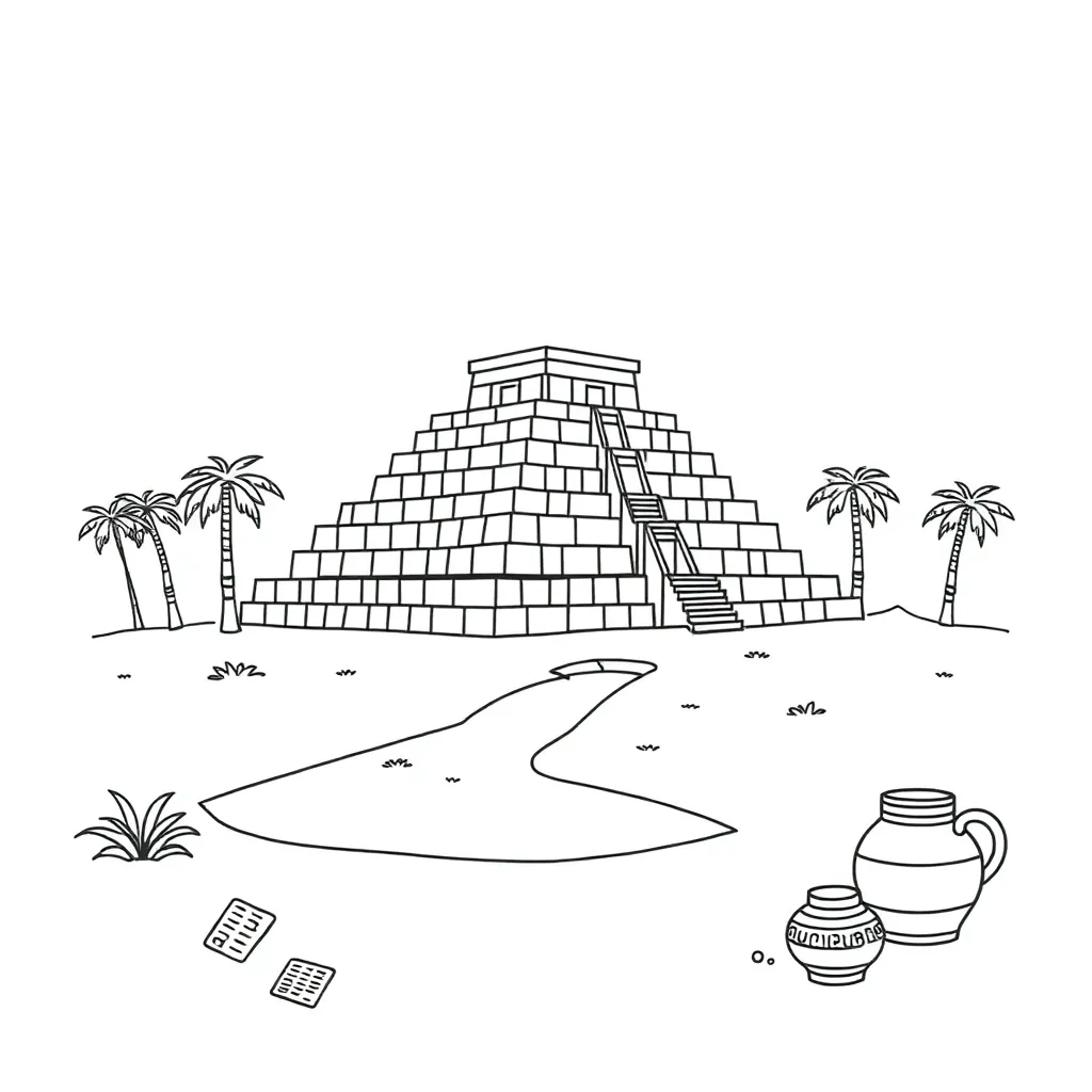 Ancient Sumerian ziggurat and cuneiform writing