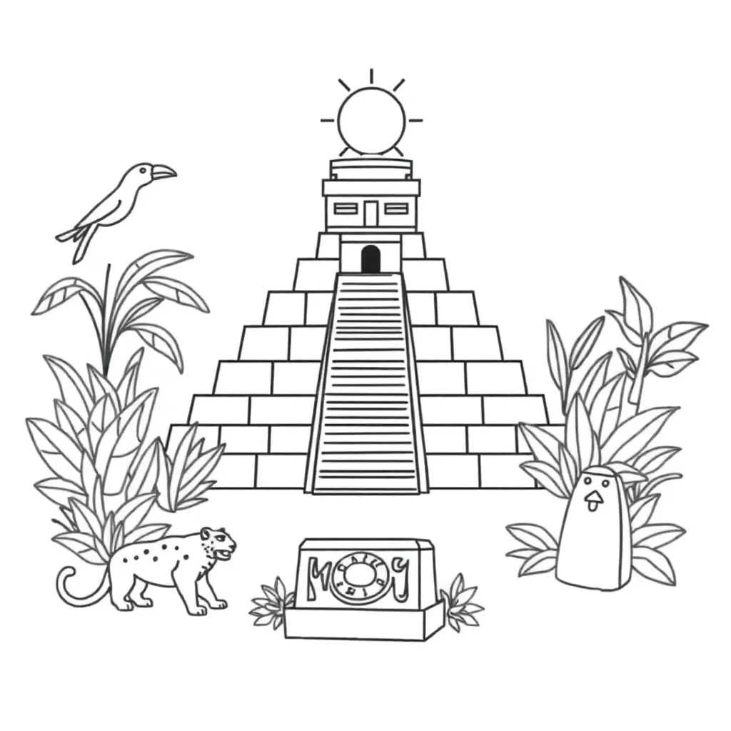 Maya pyramid and calendar illustration