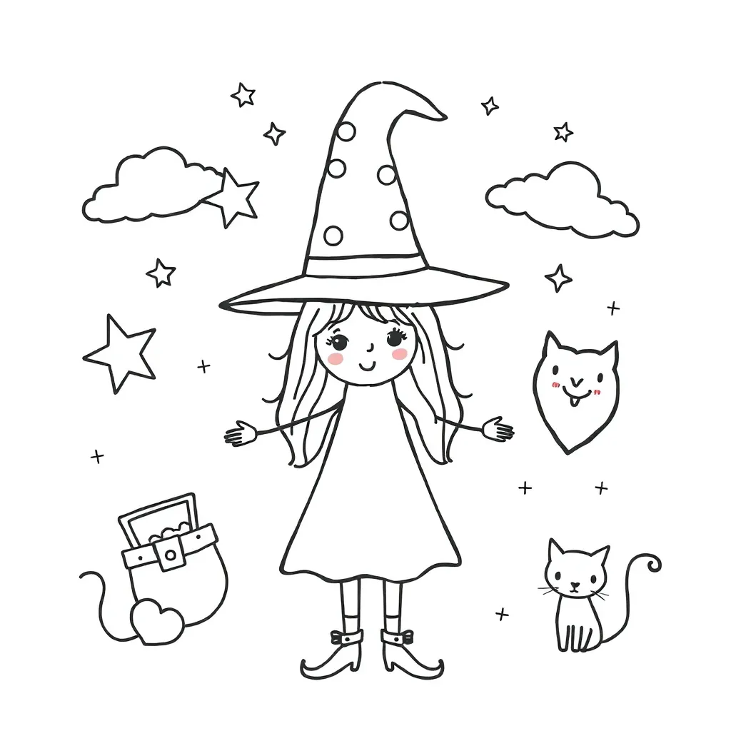 Magical witch with three wishes illustration