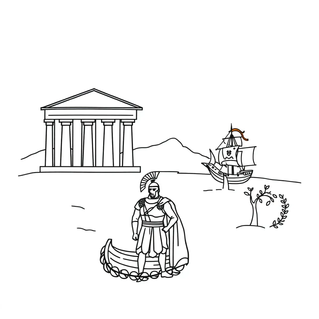 Ancient Greek warriors with shields and spears