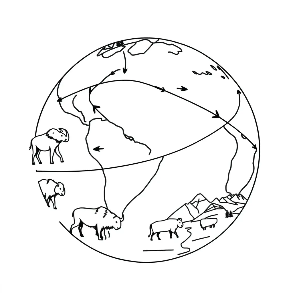 Early humans migrating across landscapes