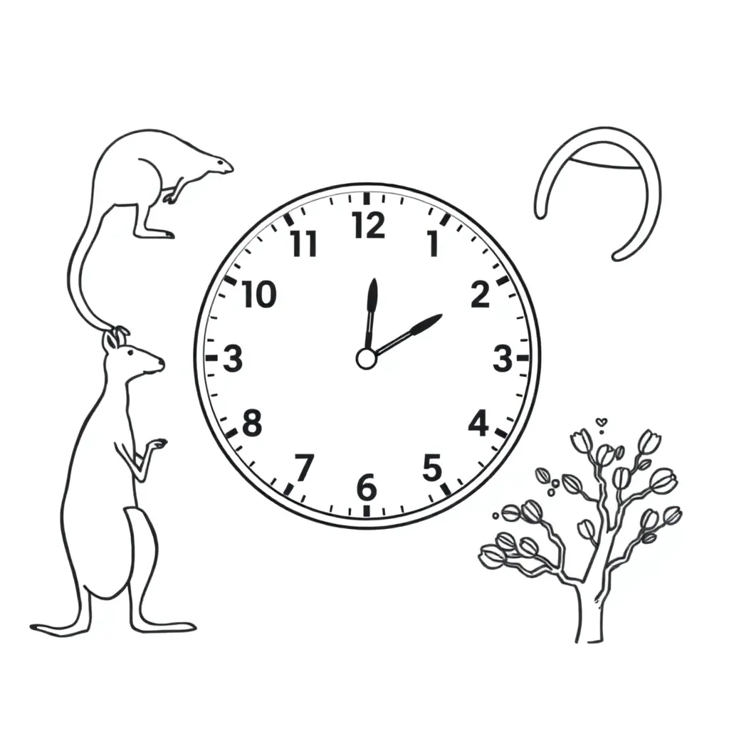 Clock and fraction worksheet illustration