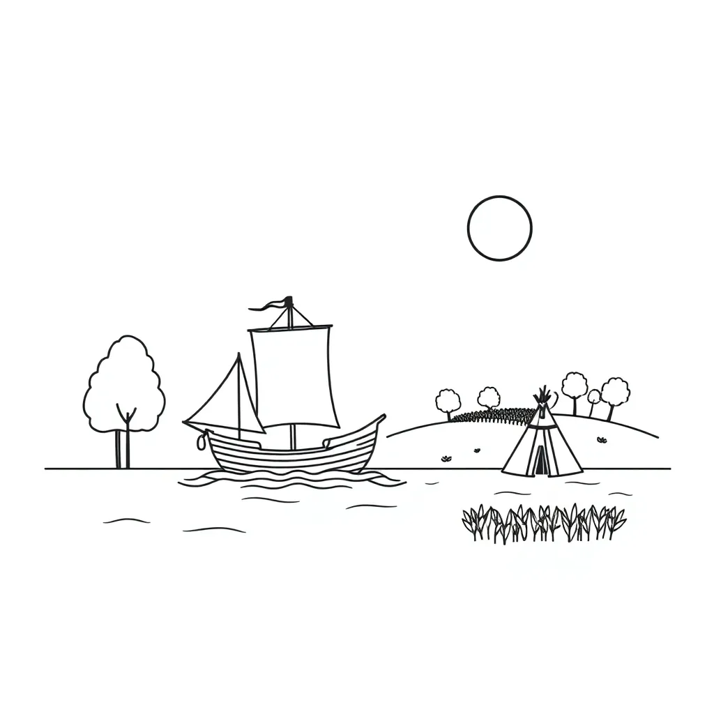 Colonial ship sailing to the New World