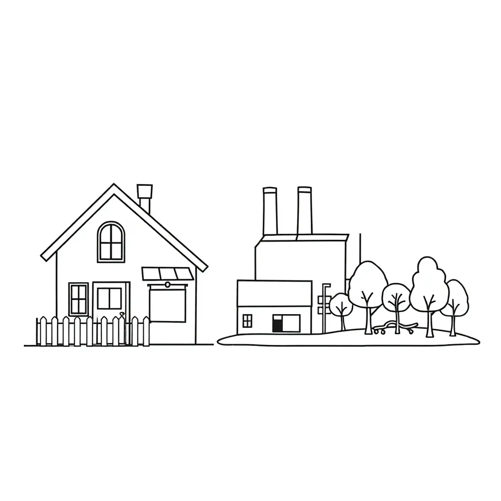 Different types of land use including houses, stores, and parks