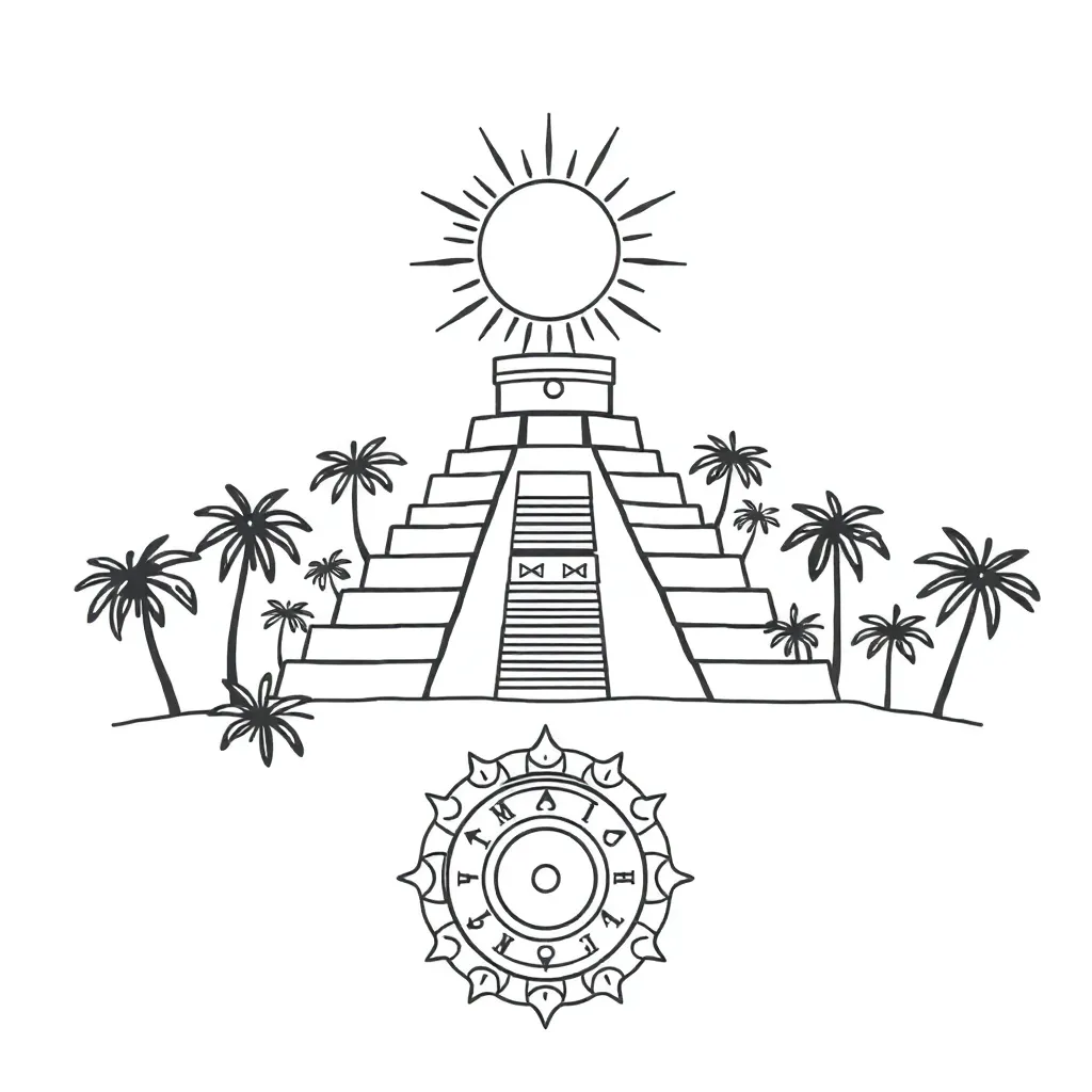 Ancient Maya pyramid and temple illustration