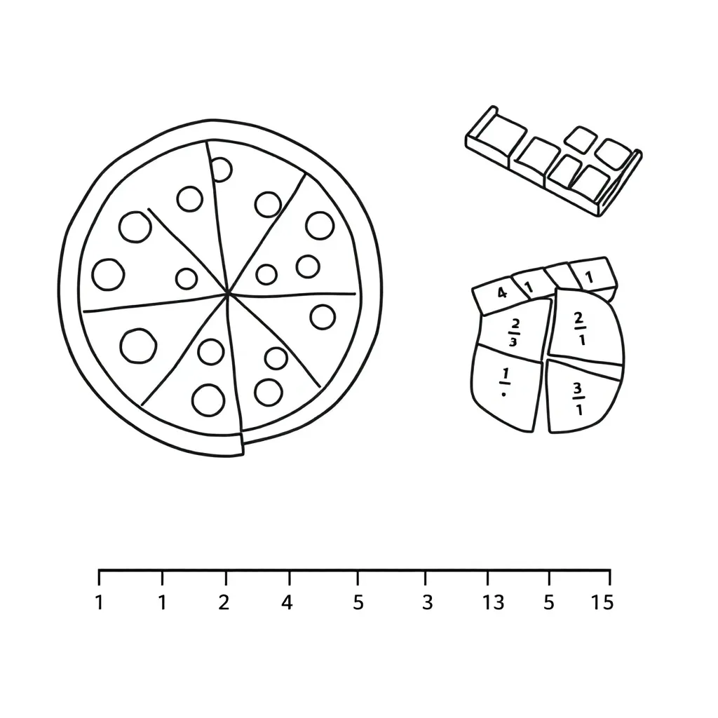 Fraction strips and number line illustration
