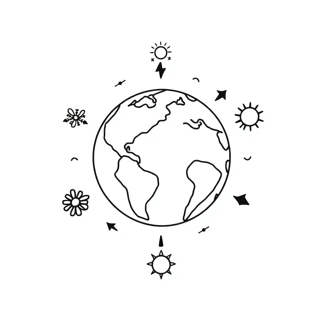 Earth rotating around the sun showing seasons