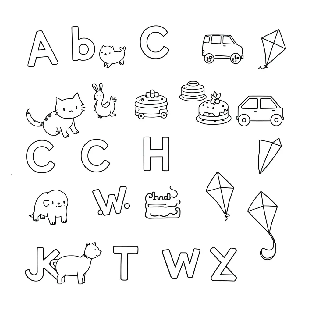Alliteration illustration with letters and words