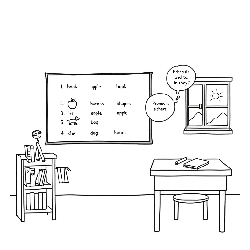 Grammar book with nouns and pronouns highlighted