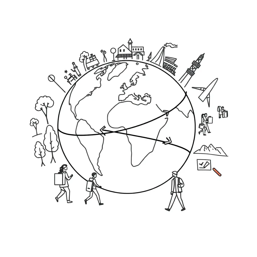 People moving with belongings representing human migration