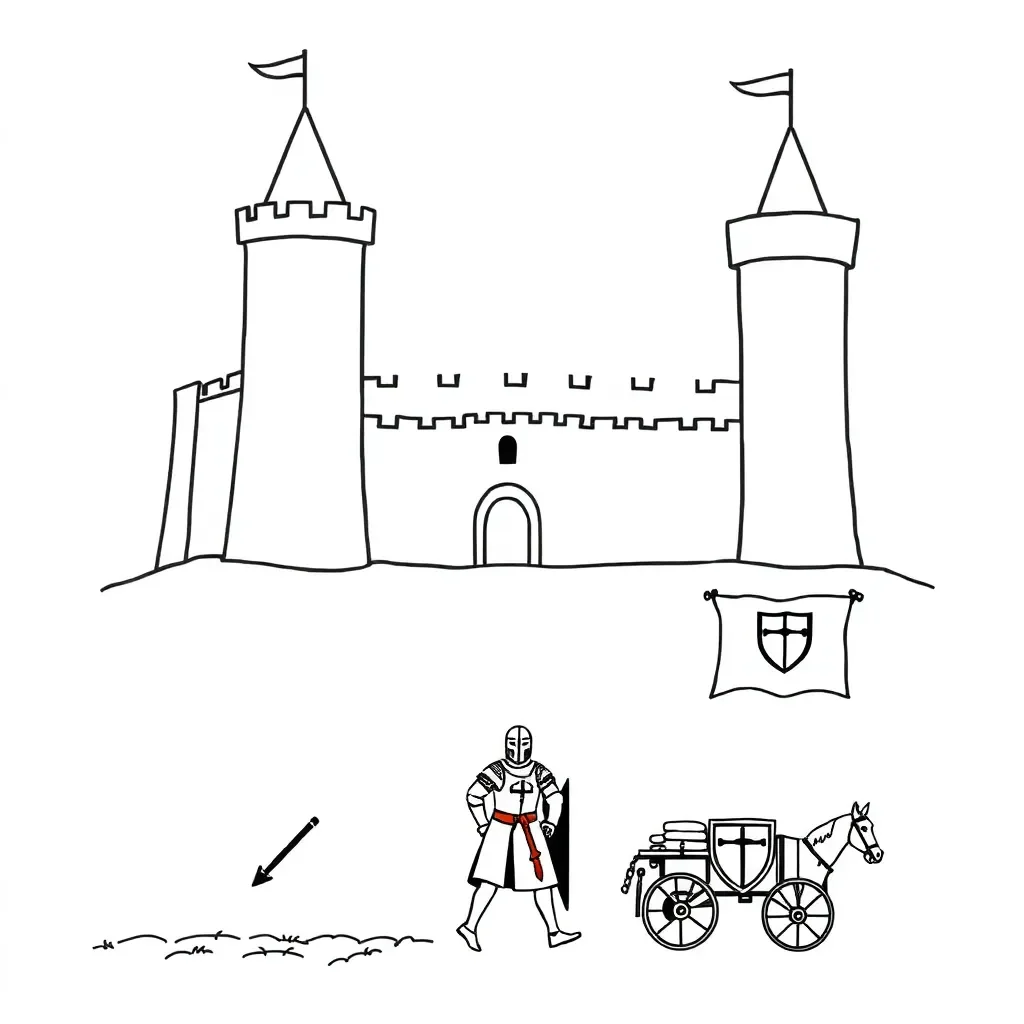 Medieval castle and feudal system illustration