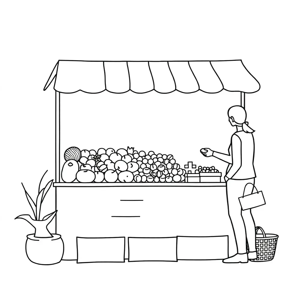 Shopping scene with coins and items