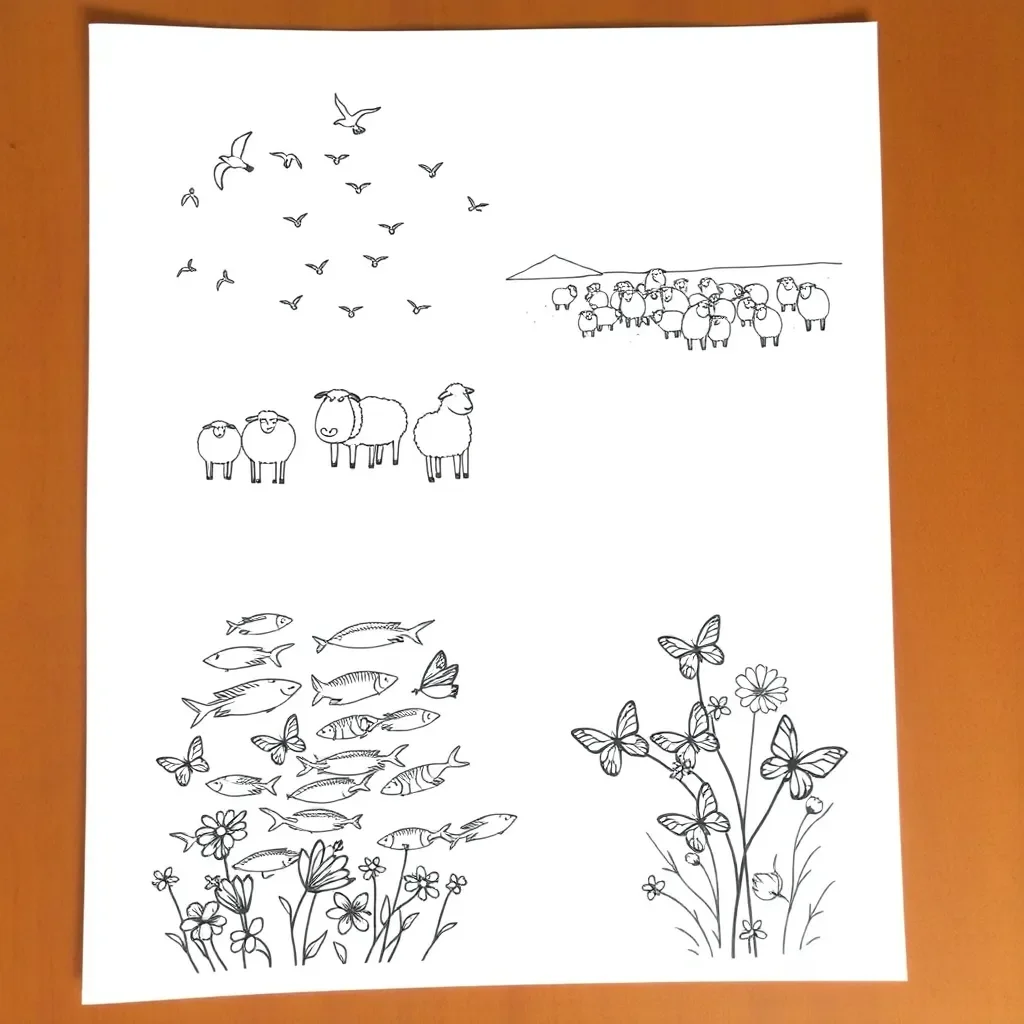 Various animals including frog, bird, fish and mammal