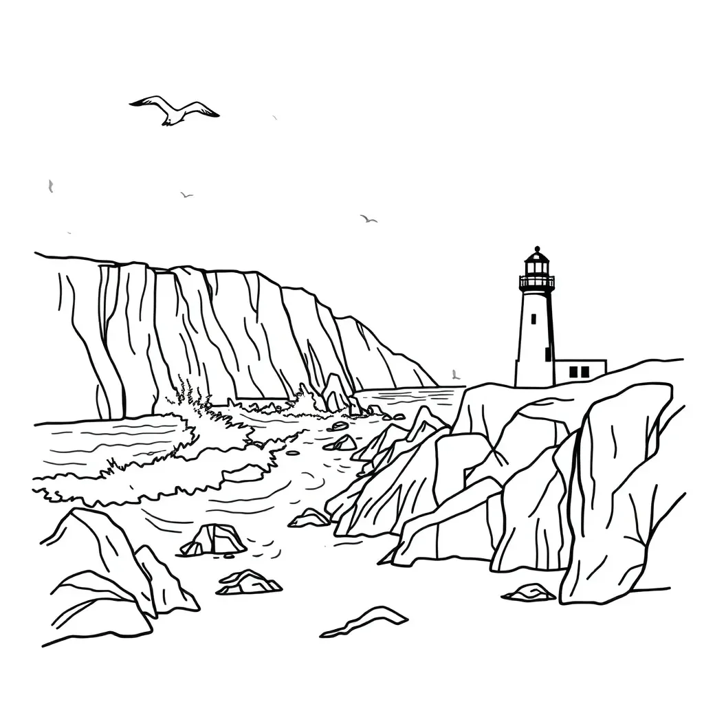 Coastal cliff and waves illustration