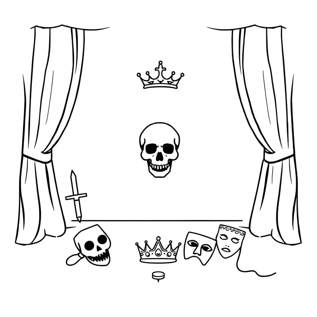 Theatre masks and Shakespeare illustration