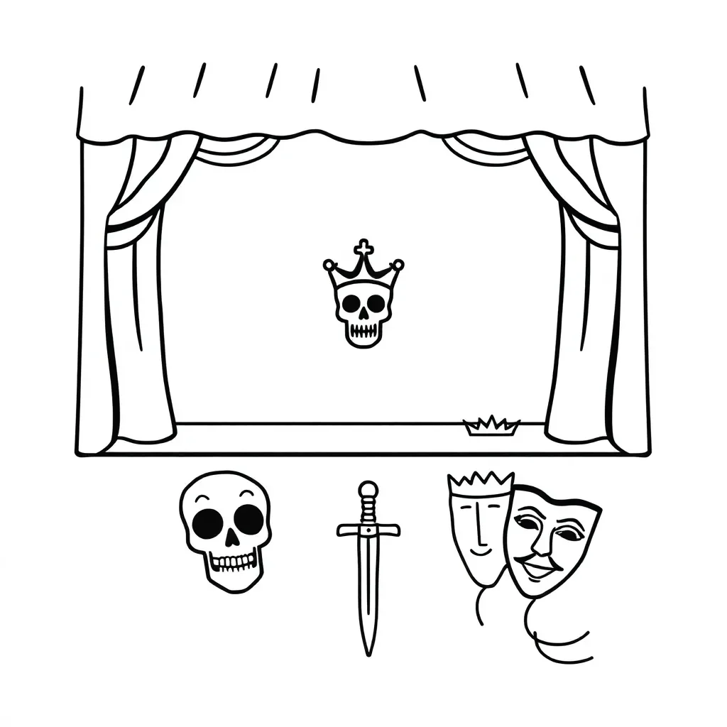 Theatre masks and Macbeth illustration