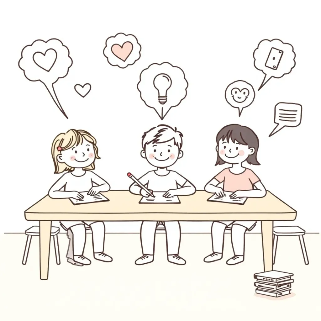 Student writing with enthusiasm