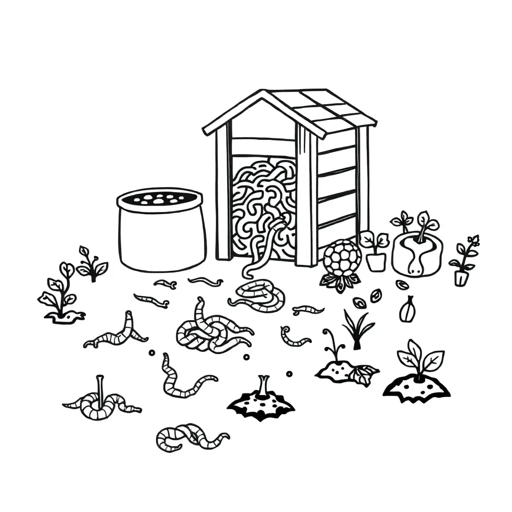 Worm farm with earthworms in soil