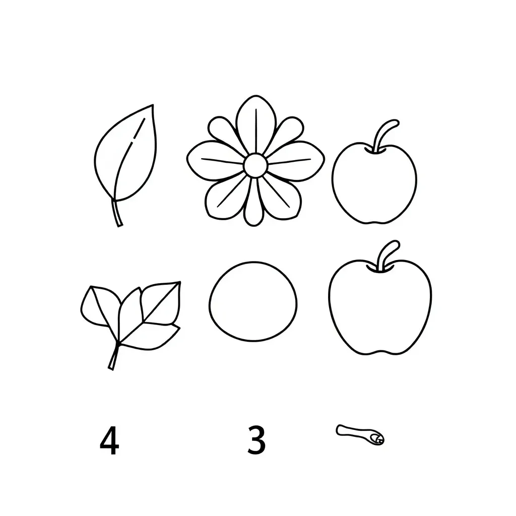 Nature counting worksheet with leaves and flowers