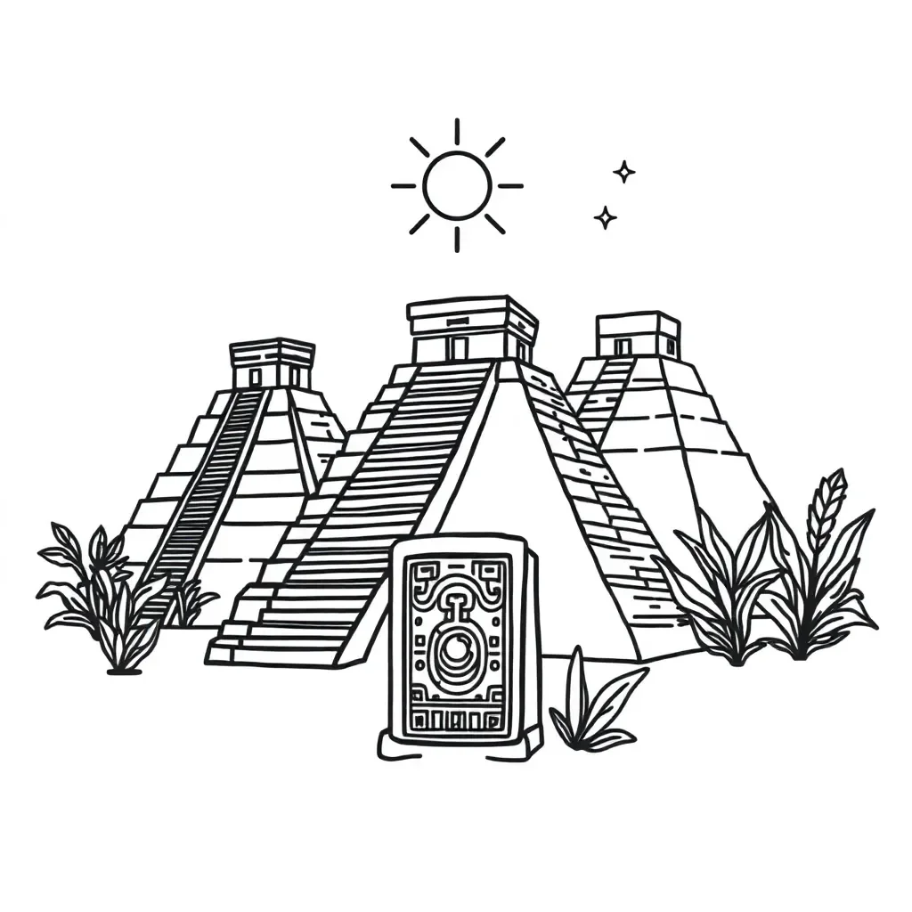 Maya pyramid and timeline illustration