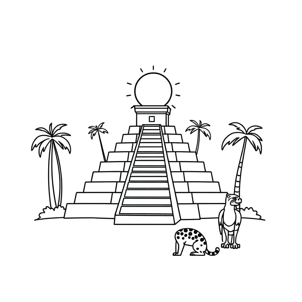 Maya pyramid and ruler illustration