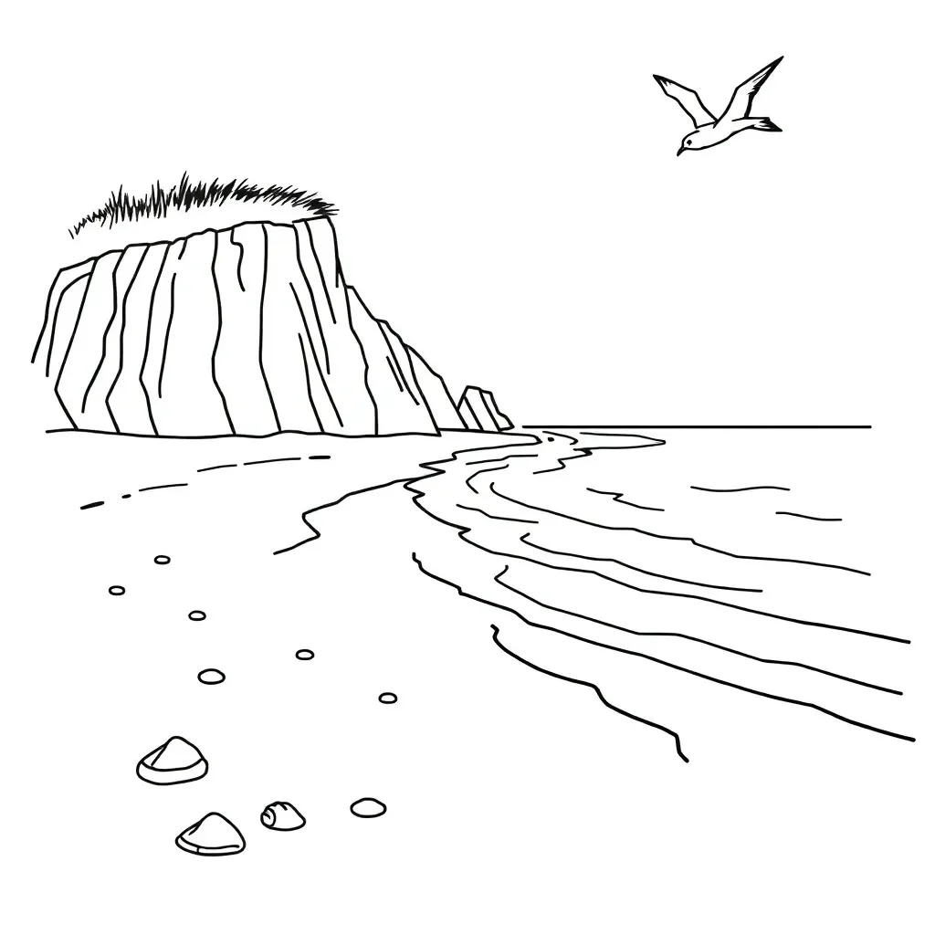Coastal beach scene with waves and sand