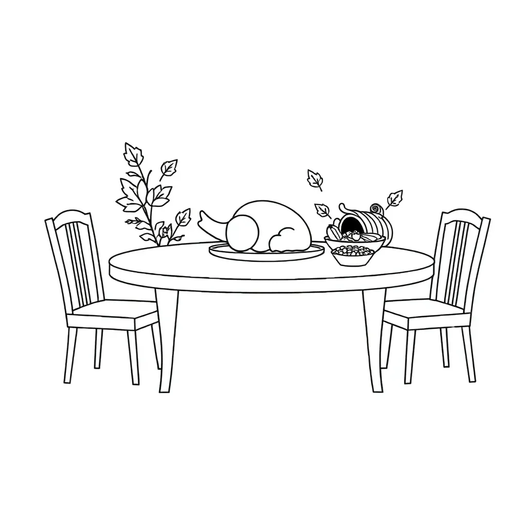 Thanksgiving dinner table with turkey and family