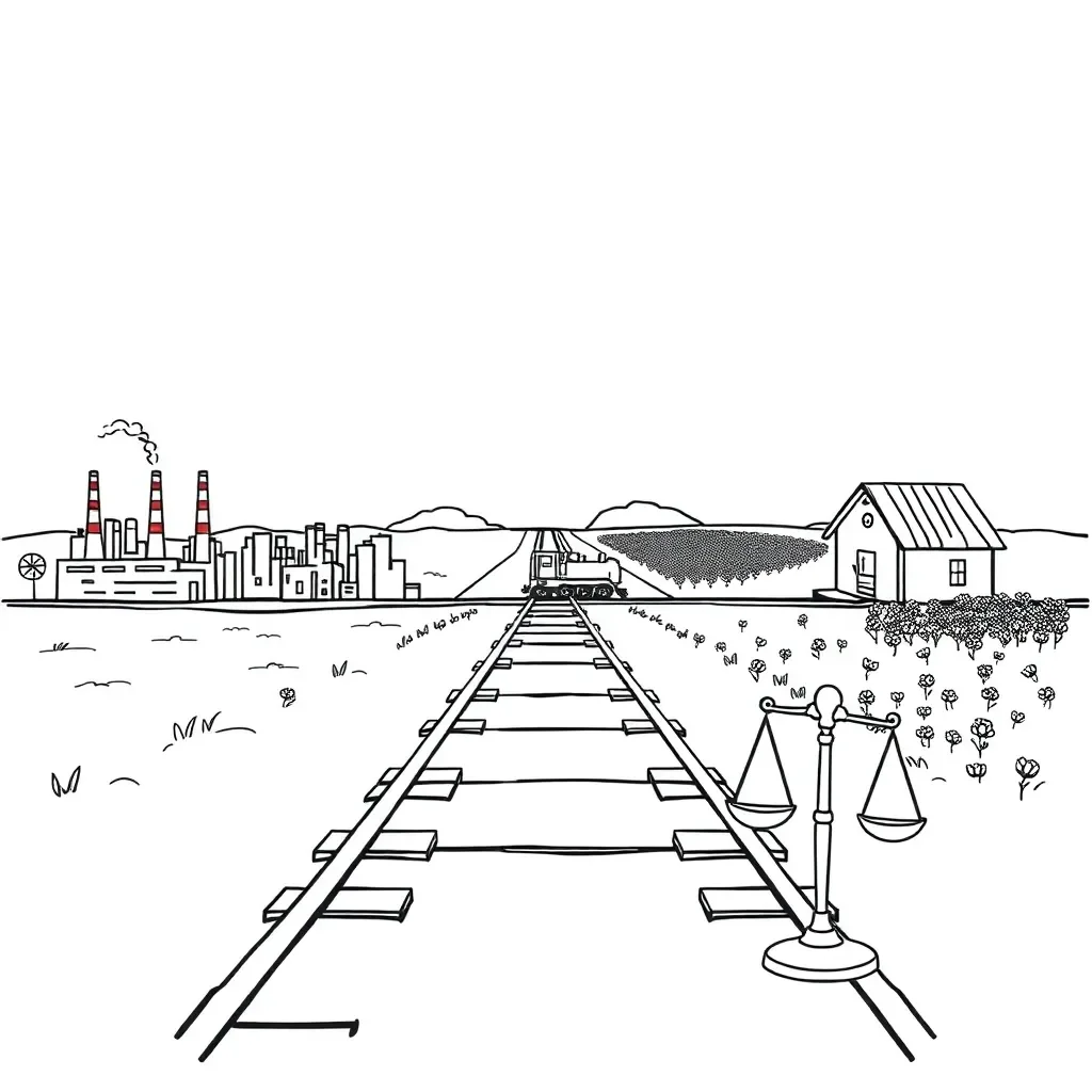 Civil War era train and factory illustration