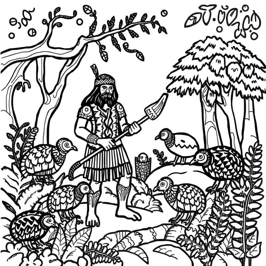 Hunter with bow in forest