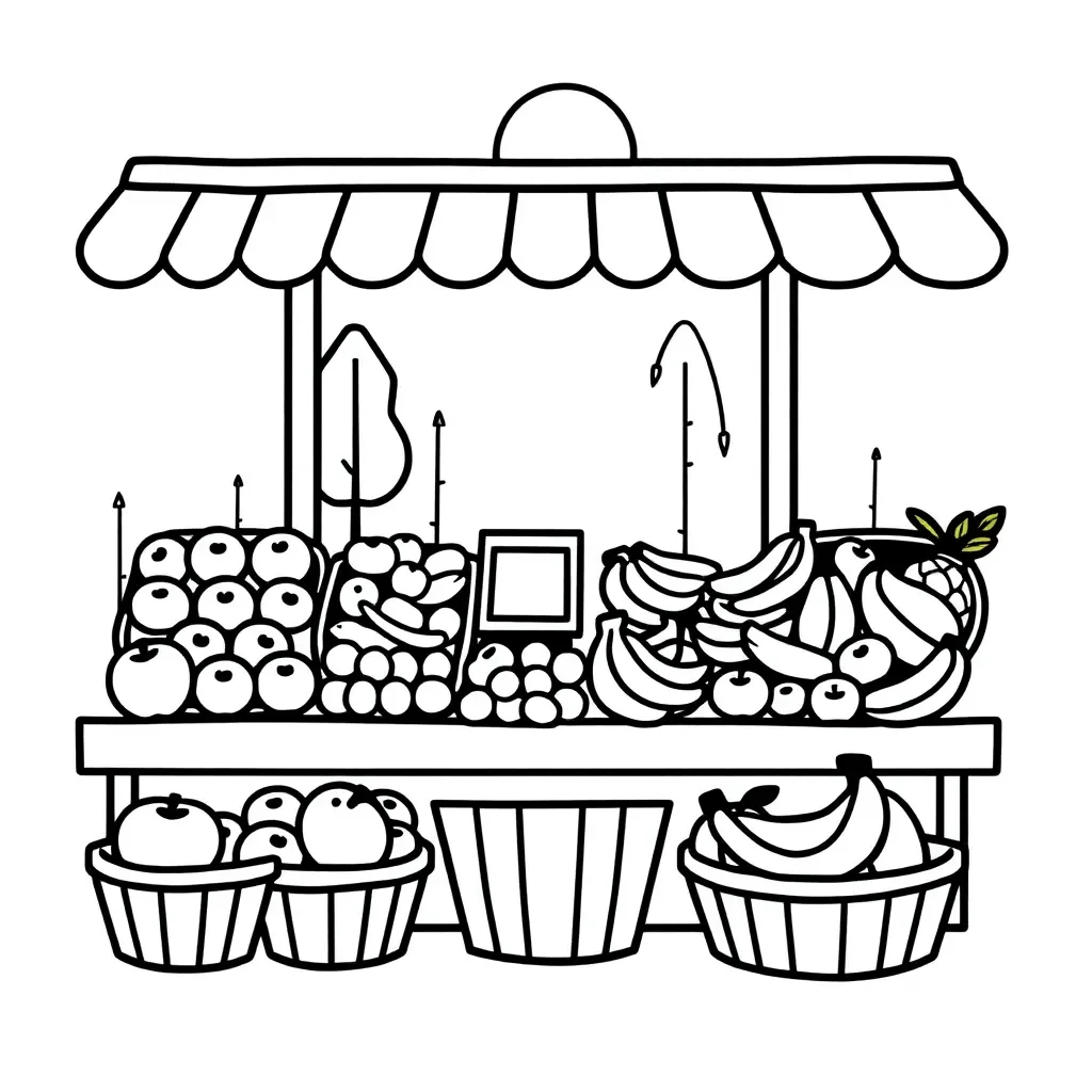 Fruit stall with apples, bananas and kiwifruit