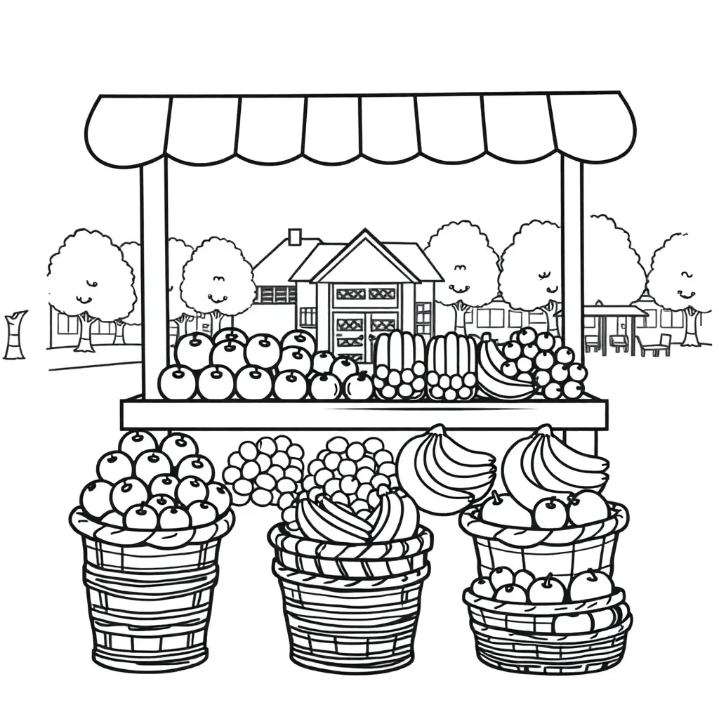 Fruit stall with apples, bananas and kiwifruit