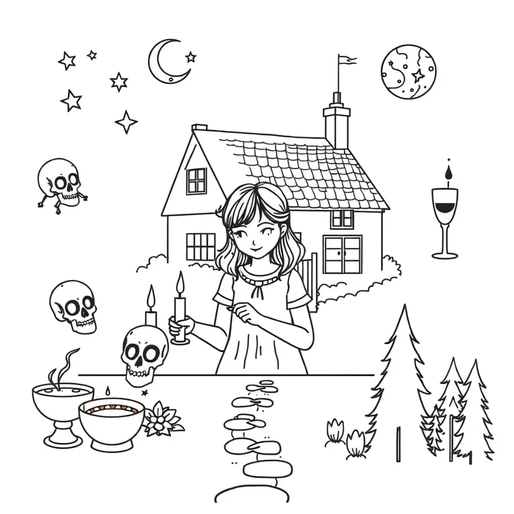 Marinka lighting candles in skulls