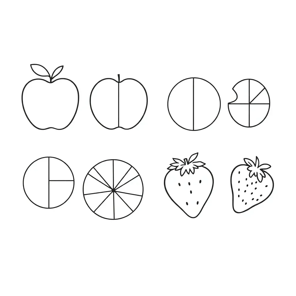 Fractions illustration showing halves and thirds