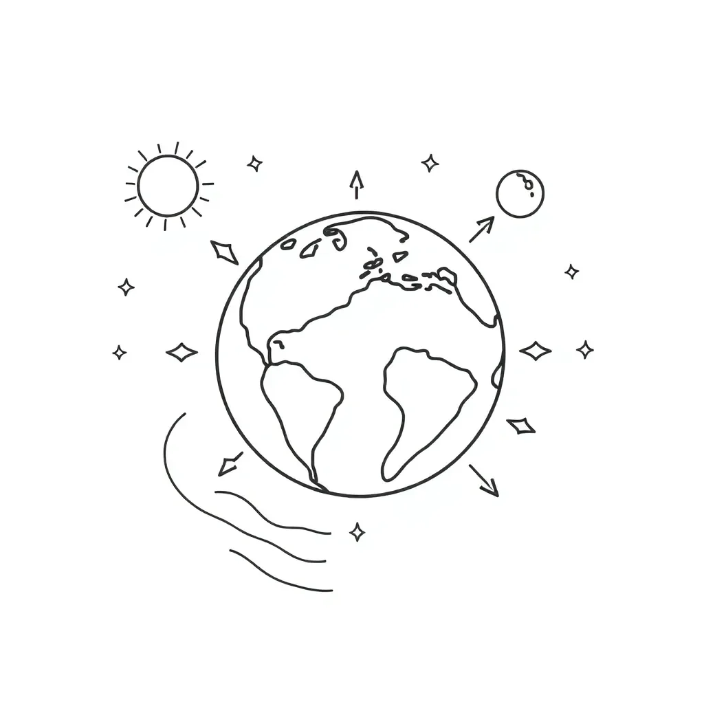 Earth, moon, and sun diagram showing tides and rotation