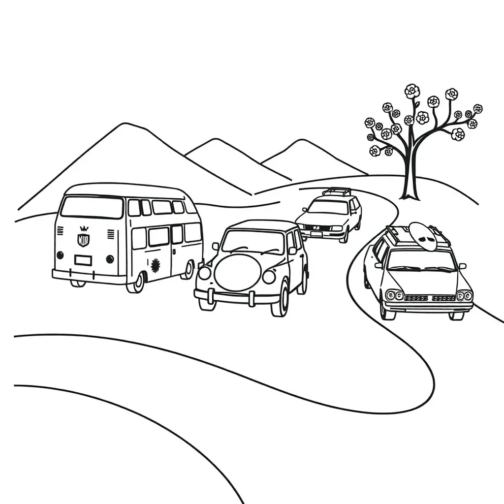 Coloured cars illustration