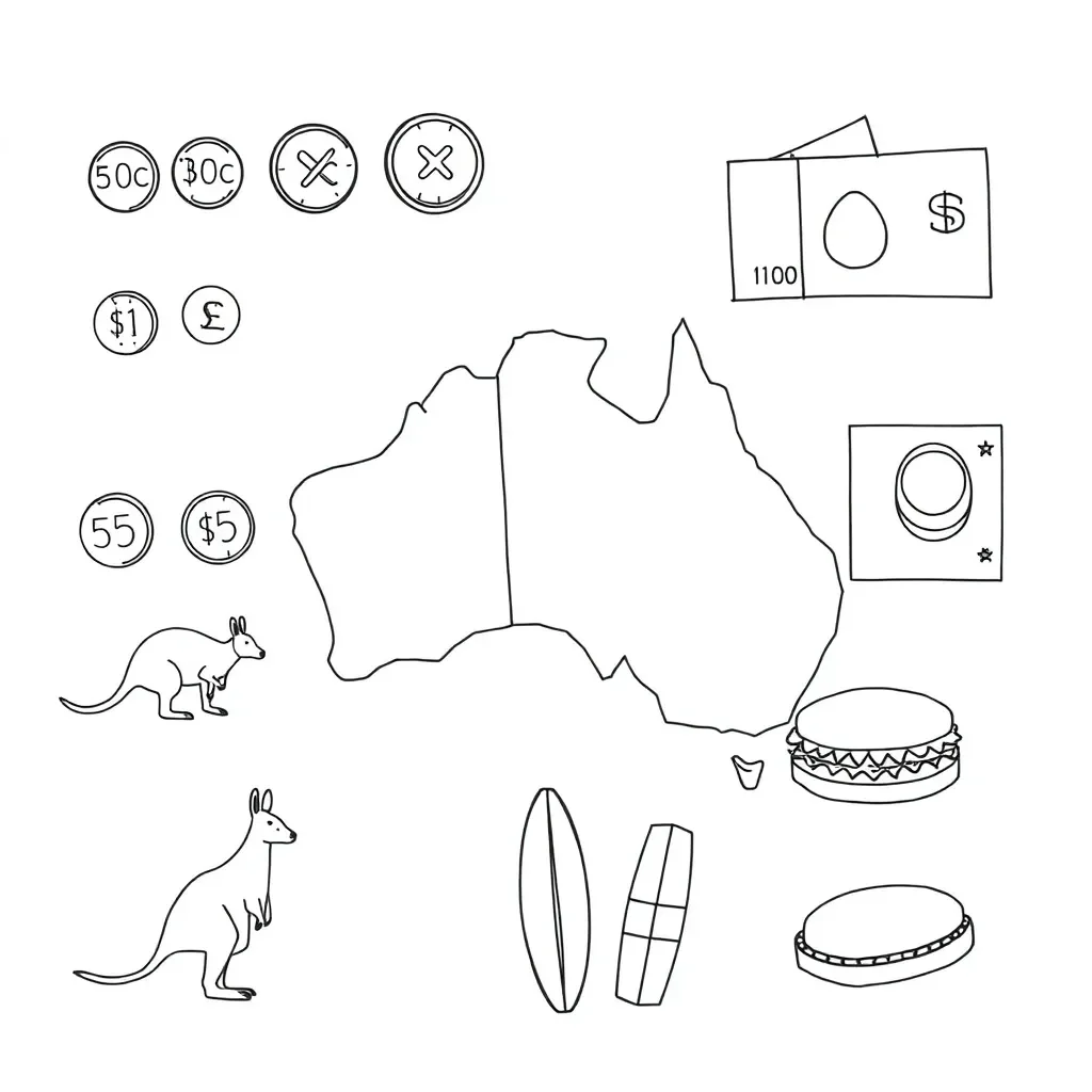 Australian coins and notes illustration