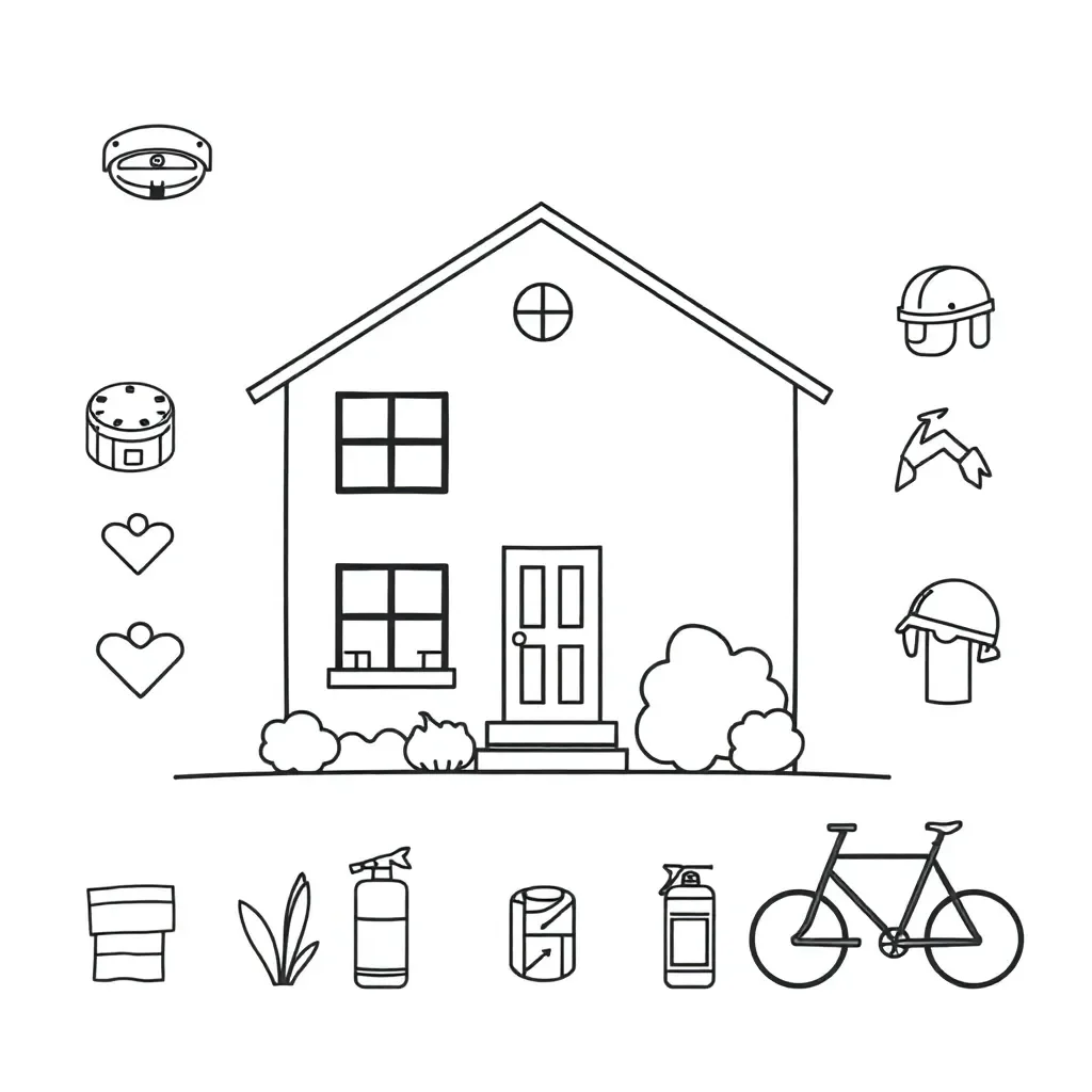 Home safety illustration with house and safety symbols