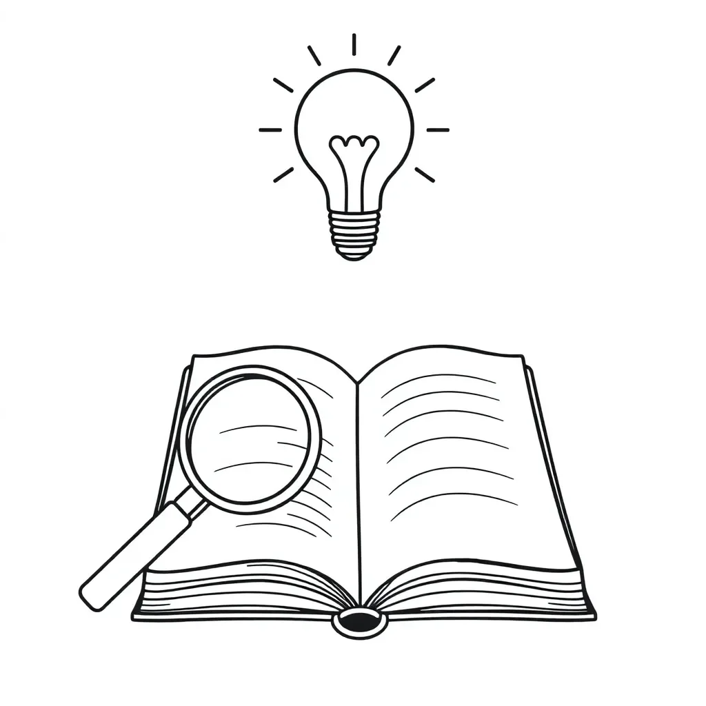Detective with magnifying glass examining text