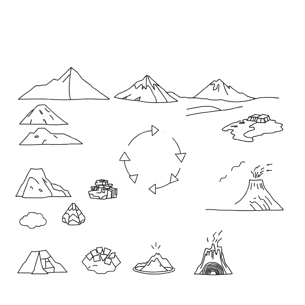 Earth science illustration with mountains and rock layers