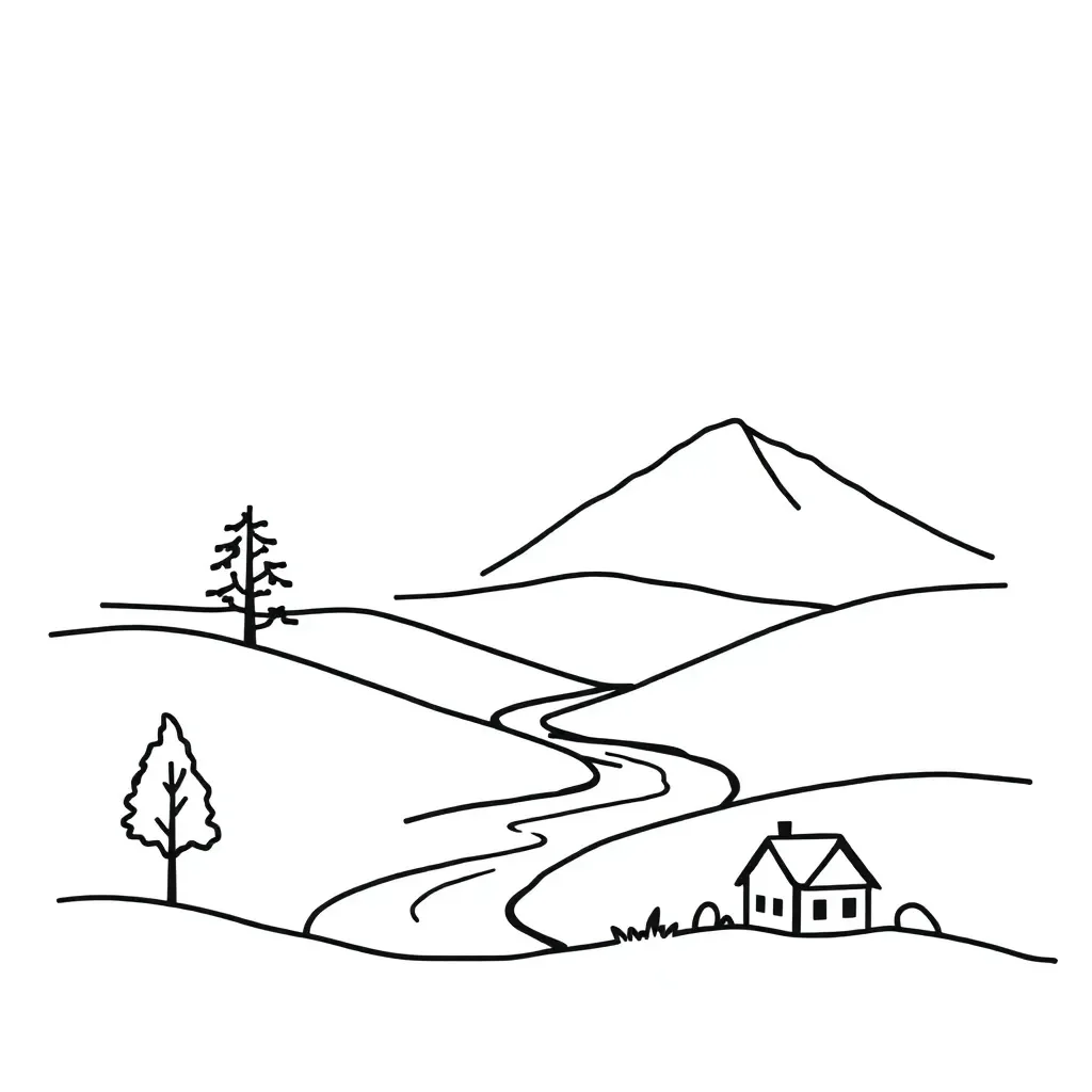 Mountain landscape with river and valley