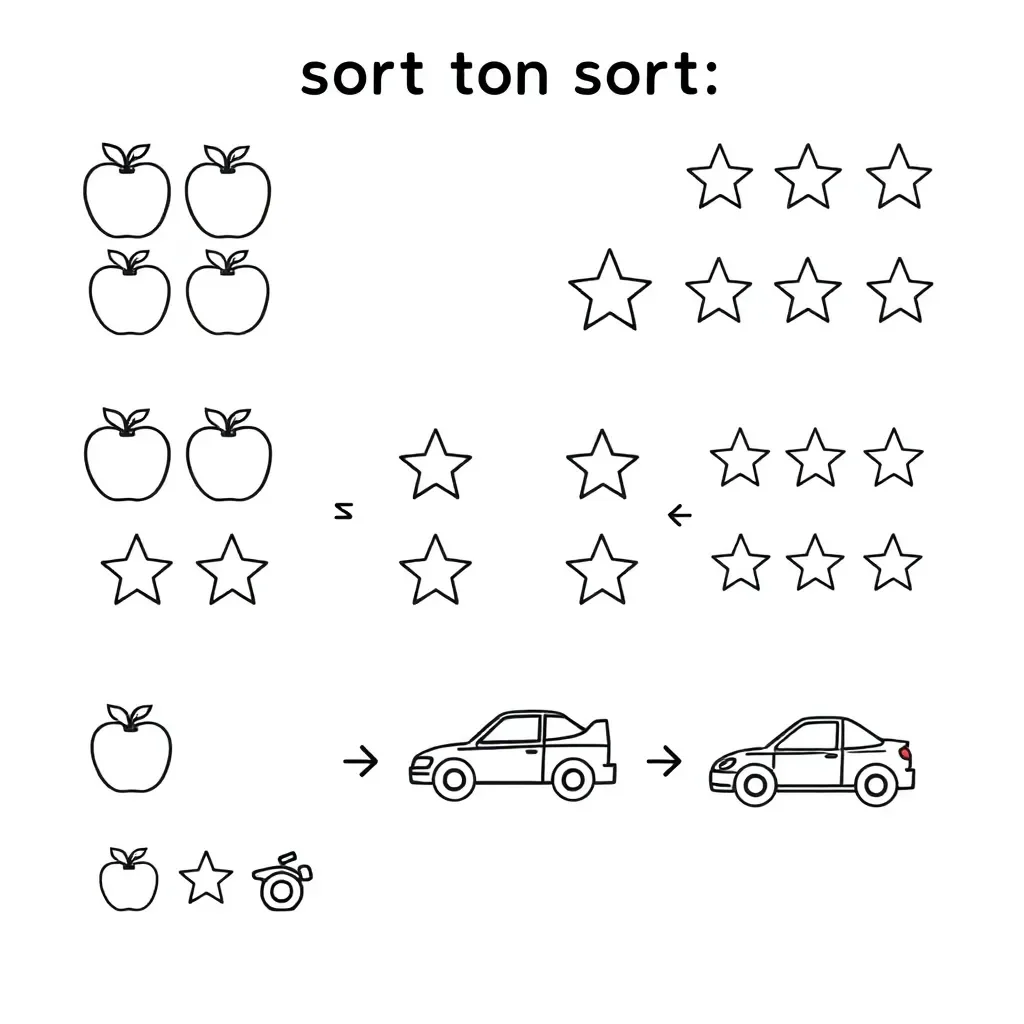 Sorting objects and number line illustration