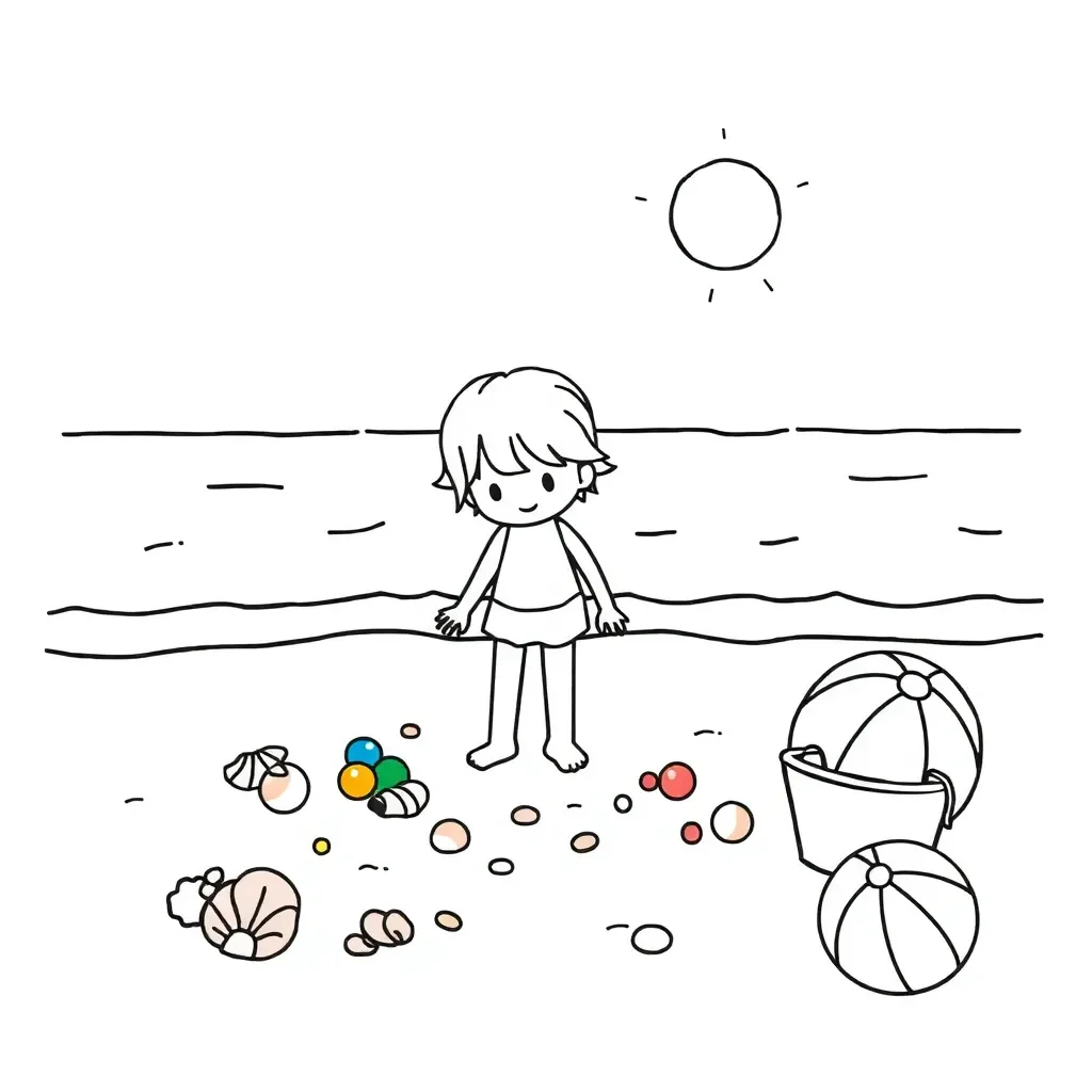 Child collecting seashells on beach